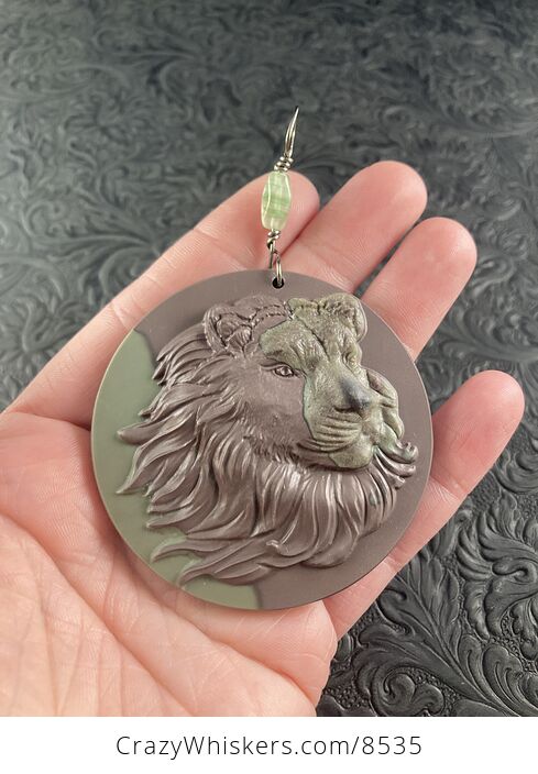 Carved Male Lion Big Cat Jasper Stone Pendant Jewelry - #9S4HRTC0jr8-1