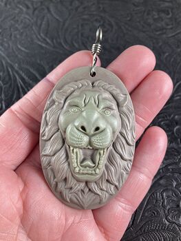 Carved Male Lion Big Cat Ribbon Jasper Stone Pendant Jewelry #VZTADTGX1ys