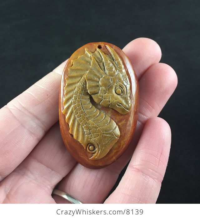 Carved Misty Mountain Jasper Stone Dragon Pendant Jewelry - #MWounOn0czg-1