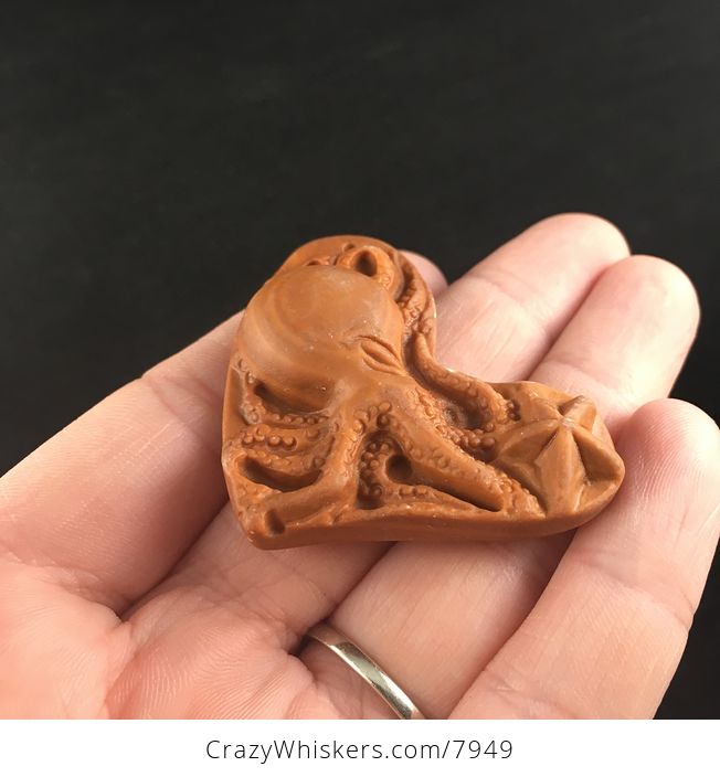 Carved Octopus Heart Jasper Stone Pendant Jewelry - #PiBQ8tcNAL4-4
