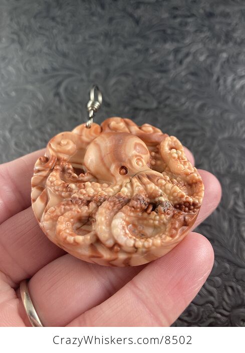 Carved Octopus Jasper Stone Pendant Jewelry - #3q4gMANfqS4-5