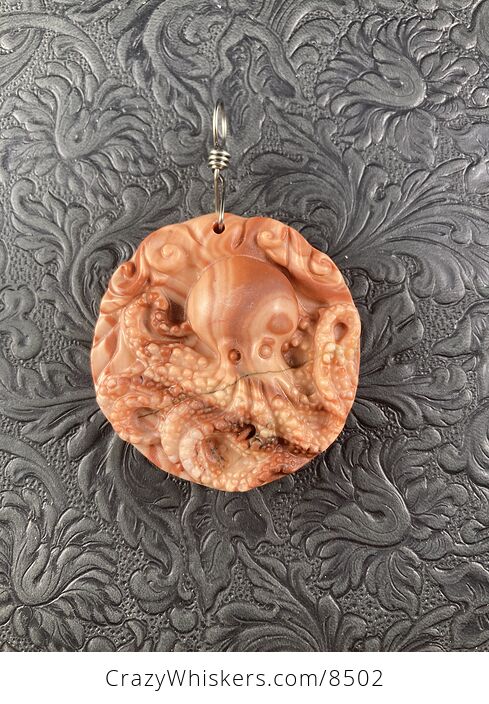 Carved Octopus Jasper Stone Pendant Jewelry - #3q4gMANfqS4-2