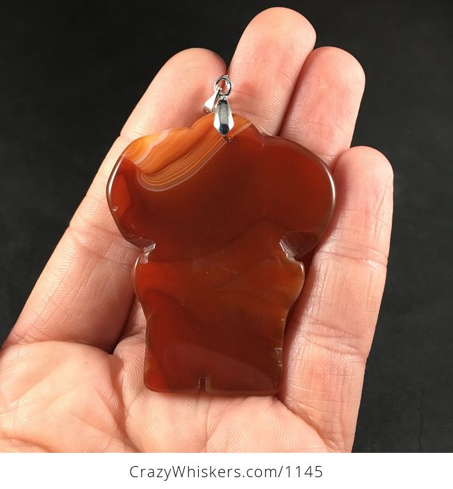 Carved Orange and Red and Brown Agate Stone Elephant Pendant Necklace - #tDbMih0yi4Q-2