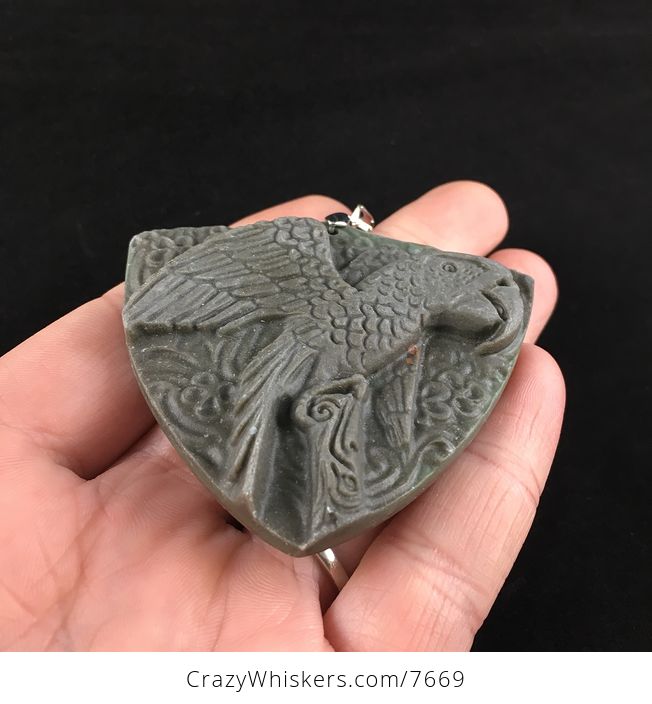 Carved Parrot Ribbon Jasper Stone Pendant Jewelry - #vRaAEd9rxVc-2