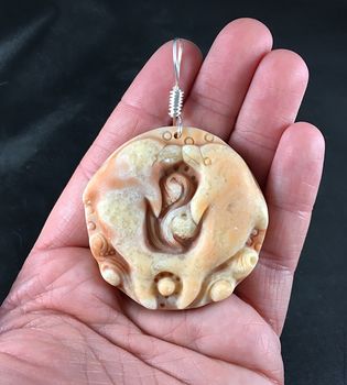 Carved Red Jasper Jumping and Kissing Dolphin Pair Pendant #3xU3HLgAe0k