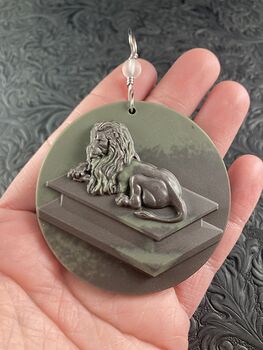 Carved Resting Male Lion Big Cat Jasper Stone Pendant Jewelry #aEgF3yqSsTA