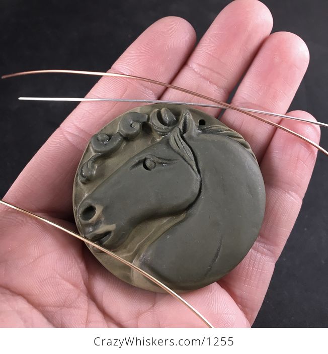 Carved Round Horse Head Ribbon Jasper Stone Pendant with Wire Bail - #zOTmX9De4Zs-3
