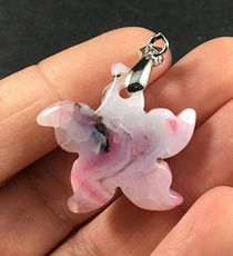 Carved Star Shaped Pink and White Dendrite Druzy Agate Stone Pendant #nEyJiVhnaoo