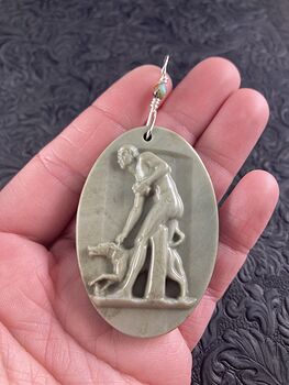 Carved Succor Creek Jasper Man and Dog Stone Jewelry Pendant Mini Art Ornament #rOoMtRl1Z0c