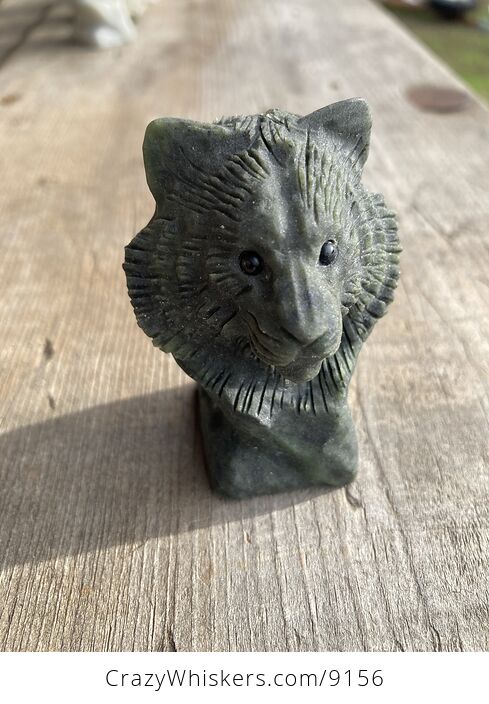 Carved Tiger Head Bust Figurine in Dark Green Stone - #W4320BUzXWc-6