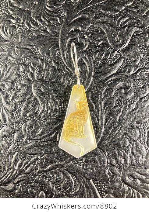Cat Mother of Pearl Carved Shell Jewelry Pendant - #iFiPYJEPCAY-3