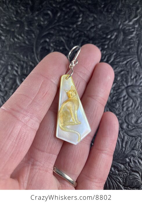 Cat Mother of Pearl Carved Shell Jewelry Pendant - #iFiPYJEPCAY-4