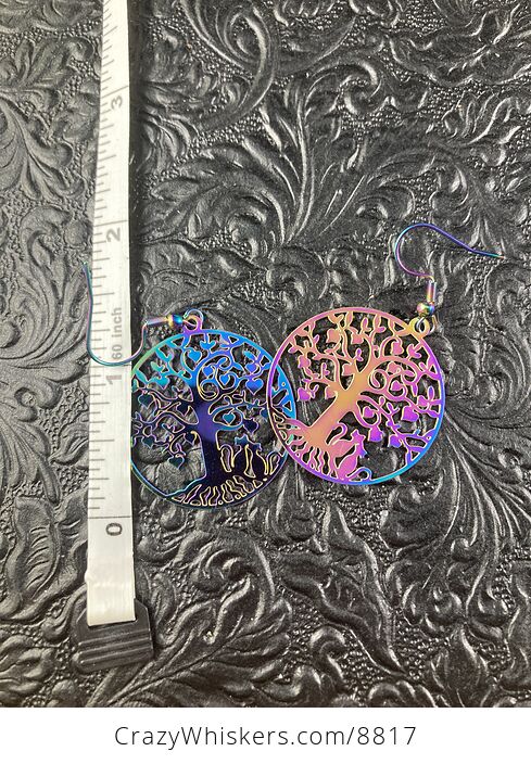 Colorful Chameleon Metal Cats and Tree of Love Earrings - #hk43vsiOvZ0-4