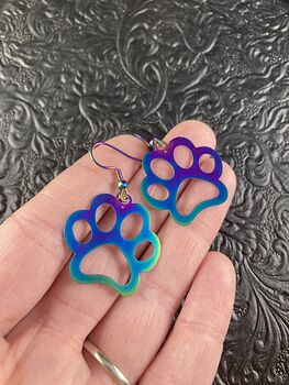 Colorful Chameleon Metal Dog Paw Print Earrings #oWqDkqn0Zlw