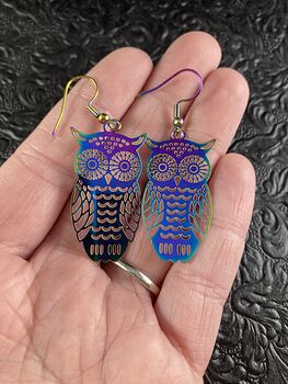 Colorful Chameleon Metal Owl Earrings #1RwqnLkH7t8
