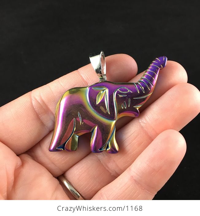 Colorful Titanium Magnetic Hematite Elephant Raising Its Trunk Jewelry Pendant - #SQvLnGG9NRo-1