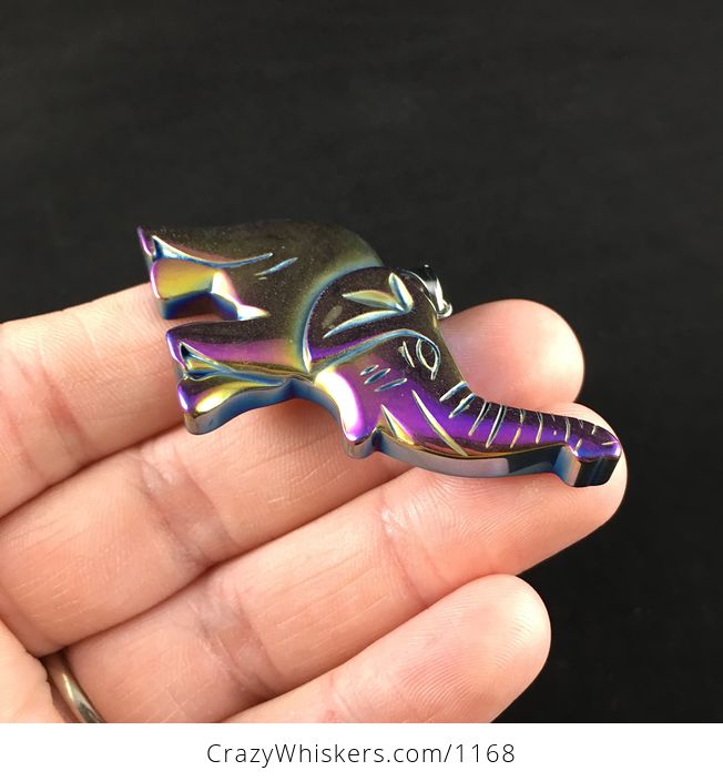 Colorful Titanium Magnetic Hematite Elephant Raising Its Trunk Jewelry Pendant - #SQvLnGG9NRo-3