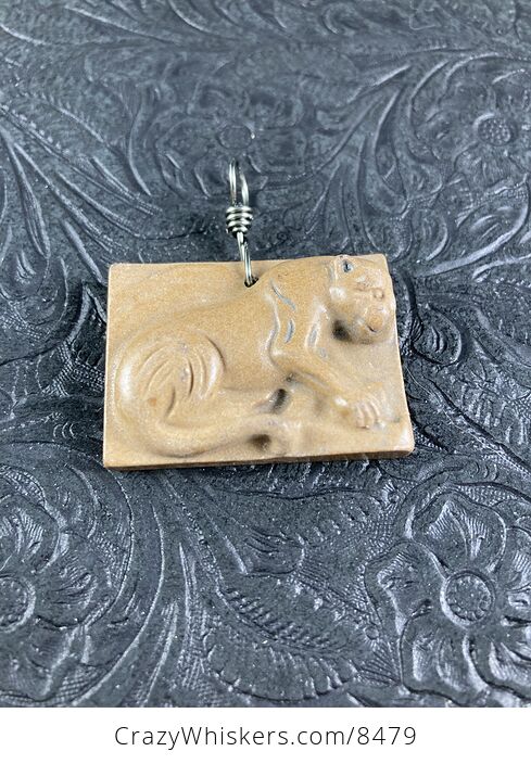 Cougar Mountain Lion Puma Leopard Carved Ribbon Jasper Stone Pendant Jewelry - #ayyxzQKYgx4-2