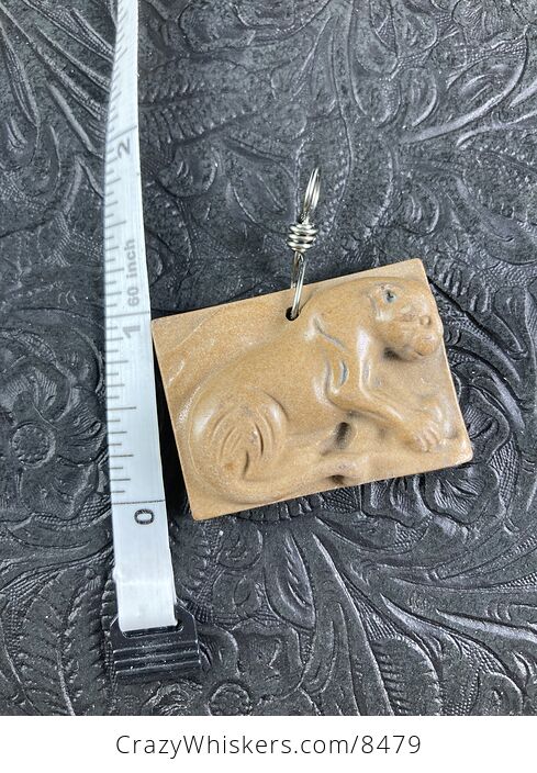 Cougar Mountain Lion Puma Leopard Carved Ribbon Jasper Stone Pendant Jewelry - #ayyxzQKYgx4-6