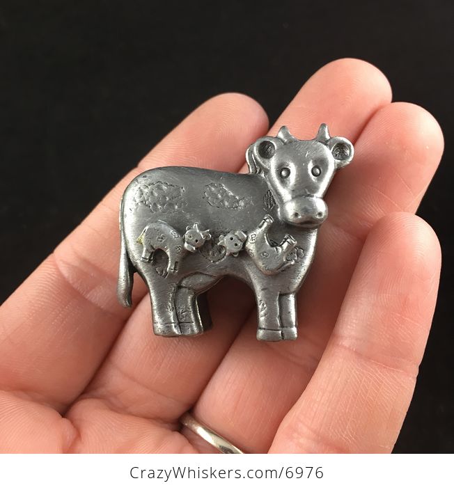 Cow Earrings Brooch Necklace and Trinket Jewelry Box Set Vintage Torino Pewter - #w685y4a2Q6Y-1