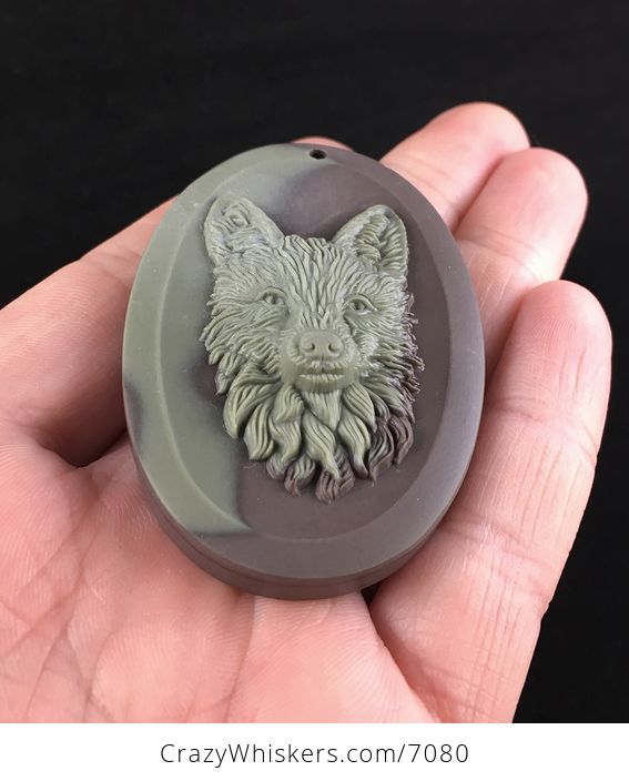 Coyote or Wolf Carved Ribbon Jasper Stone Pendant Jewelry - #GMYj1pUptow-2
