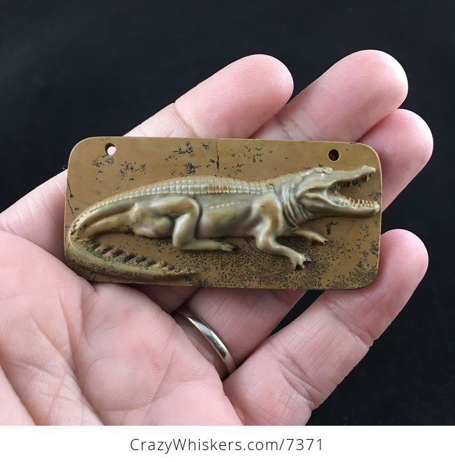 Crocodile or Alligator Carved Ribbon Jasper Stone Pendant Jewelry - #av3WZMOXMlA-1