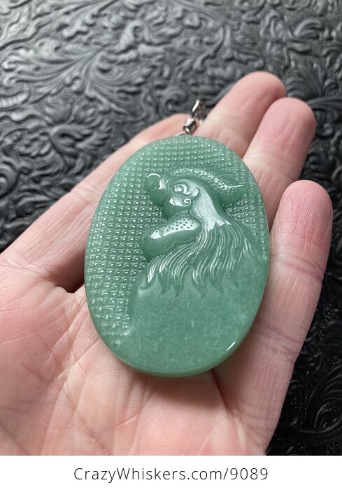 Crowing Rooster Carved Mini Art Green Aventurine Stone Pendant Jewelry - #tPyaIL4LUwI-3