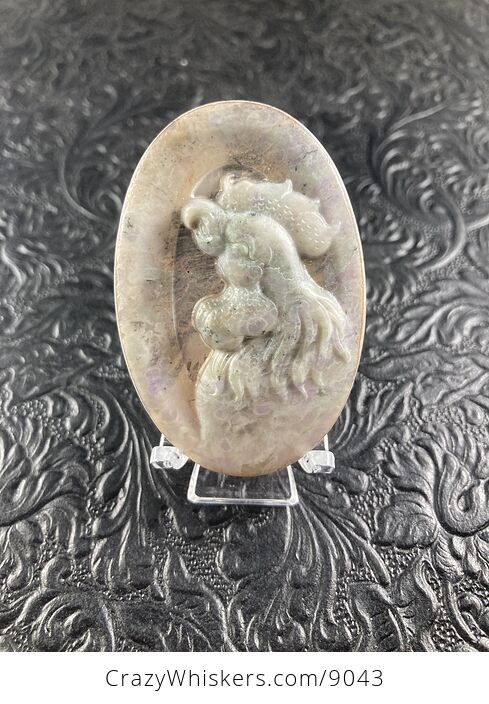 Crowing Rooster Carved Mini Art Jasper Stone Pendant Cabochon Jewelry - #Rskovz5E018-1