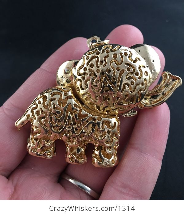 Cute Articulated Elephant with Champagne and White Crystal Rhinestones Pendant - #eFtMSRzCcBM-2