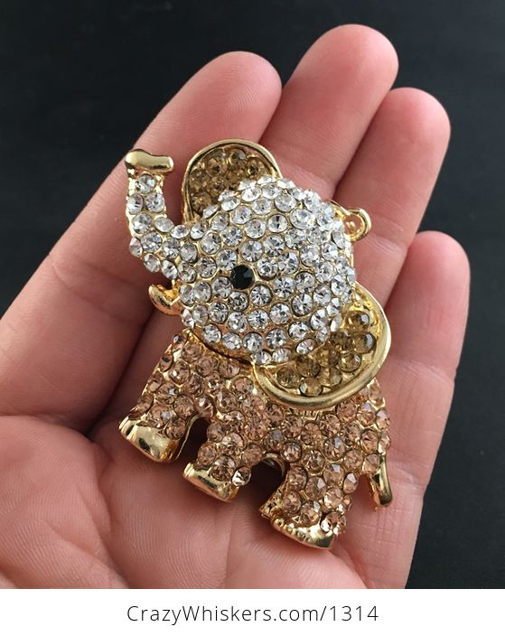 Cute Articulated Elephant with Champagne and White Crystal Rhinestones Pendant - #eFtMSRzCcBM-1