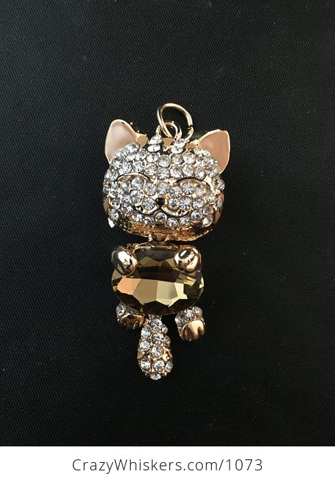 Cute Articulated Rhinestone and Gem Happy Kitty Cat Pendant - #O8Gd7JjlC6Q-3