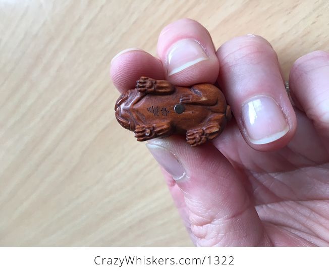 Cute Bulldog Ojime Bead Pendant Hand Carved Boxwood Signed by Carver - #qMV6bnZCEis-4