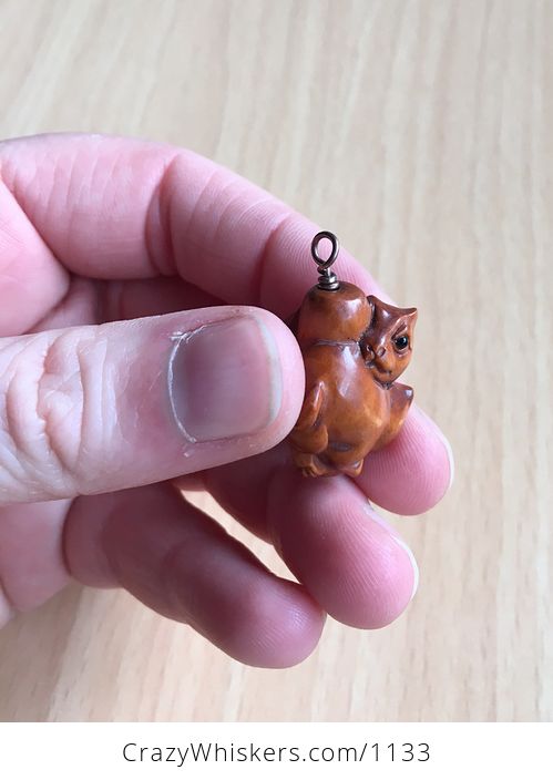 Cute Cats Ojime Bead Pendant Hand Carved Boxwood Signed by Carver - #gDGQ4Ctoks0-2