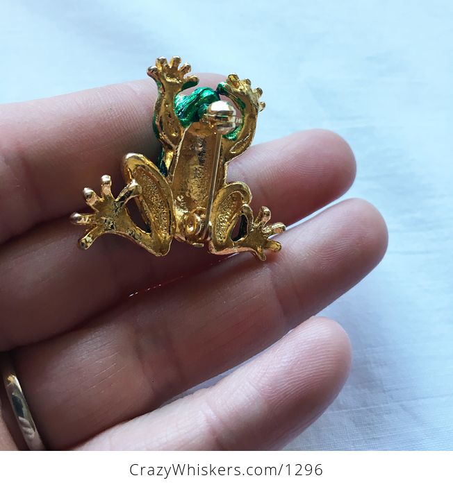 Cute Green and Gold Tone Frog Brooch Pin - #HwLc21S7sPE-2