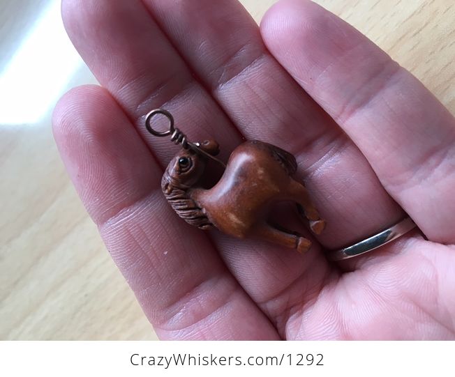 Cute Horse or Pony Looking Back Ojime Bead Pendant Hand Carved Boxwood Signed by Carver - #F3CddsQAJ7k-2