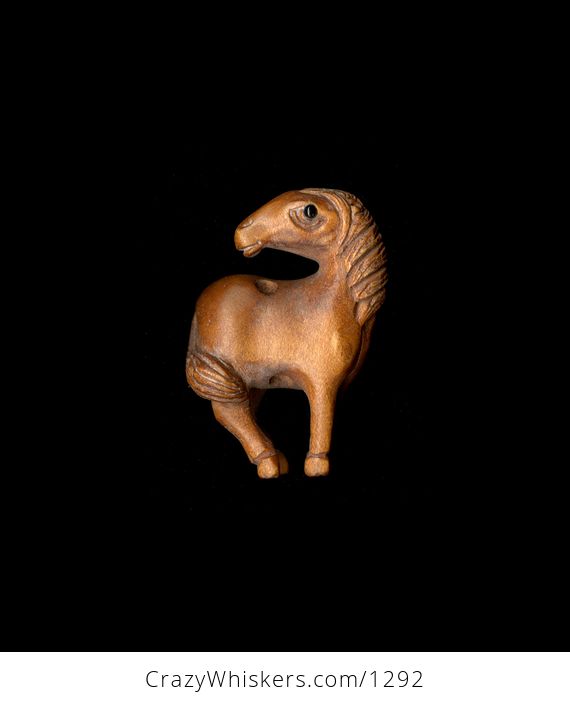 Cute Horse or Pony Looking Back Ojime Bead Pendant Hand Carved Boxwood Signed by Carver - #F3CddsQAJ7k-1