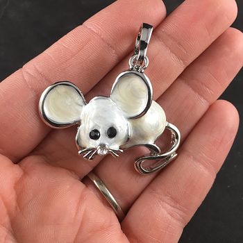 Cute Metallic Pearl White and Silver Mouse Pendant Jewelry #L5u4uUzB57A