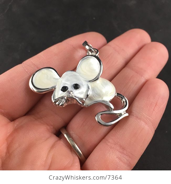 Cute Metallic Pearl White and Silver Mouse Pendant Necklace Jewelry - #L5u4uUzB57A-3