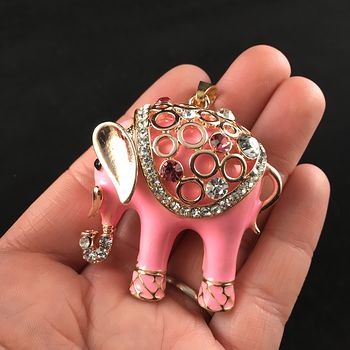 Cute Pink Elephant with Crystal Rhinestones Pendant Jewelry #OG95ygoAeXQ