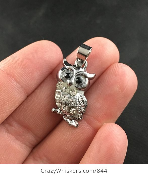 Cute Rhinestone and Silver Tone Owl Pendant - #lX1cuWIQedA-1