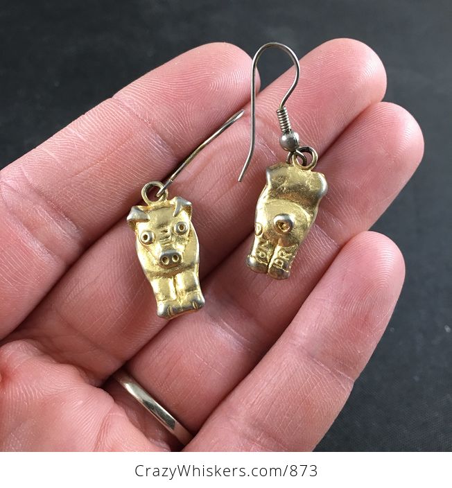Cute Vintage Gold Toned Metal Double Sided Pig Earrings - #W5EWMRBJT88-1