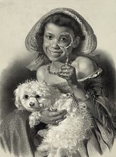 Digital Illustration of a Happy African American Girl with a Dog Holding a Magnifying Glass #4cLlL1Z1Y5s