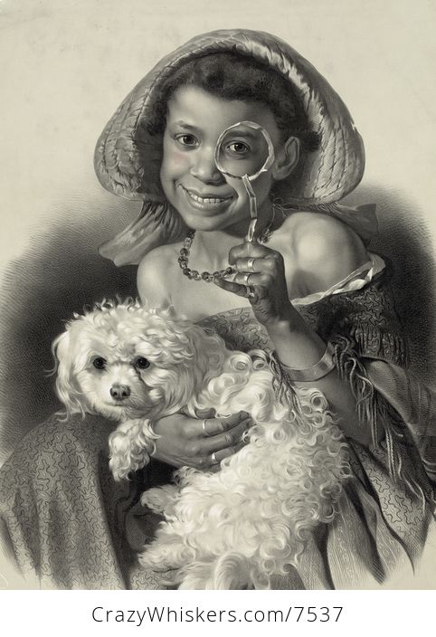Digital Illustration of a Happy African American Girl with a Dog Holding a Magnifying Glass - #4cLlL1Z1Y5s-1