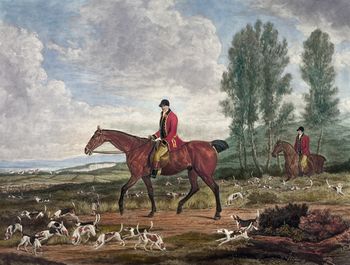 Digital Illustration of Two Men on Horseback Fox Hunting with Dogs #KL5wnLclEMQ
