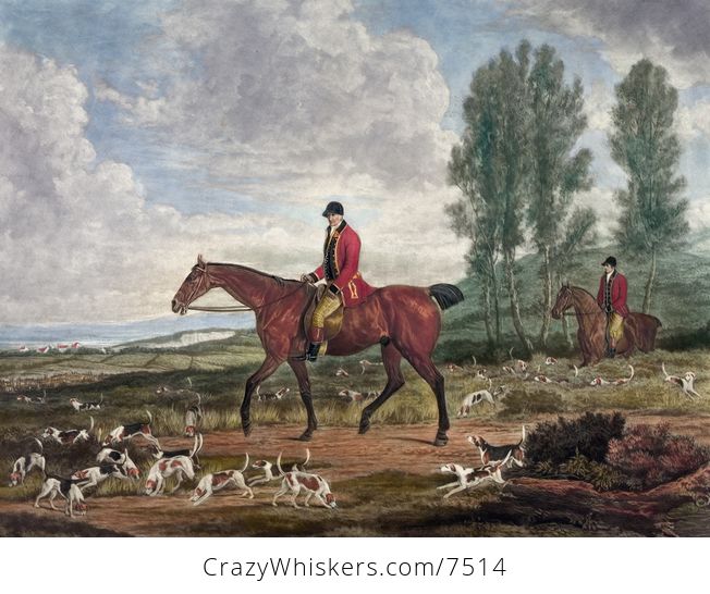 Digital Illustration of Two Men on Horseback Fox Hunting with Dogs - #KL5wnLclEMQ-1