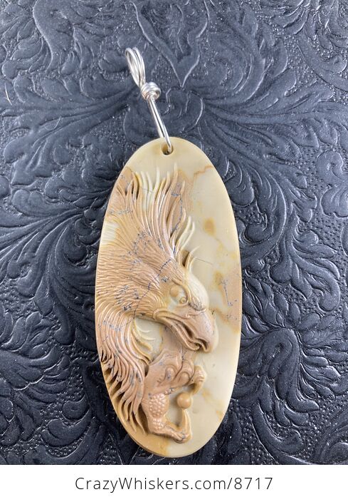 Eagle Carved in Ribbon Jasper Stone Pendant Jewelry Mini Art Ornament - #cQCJkTqORN4-4