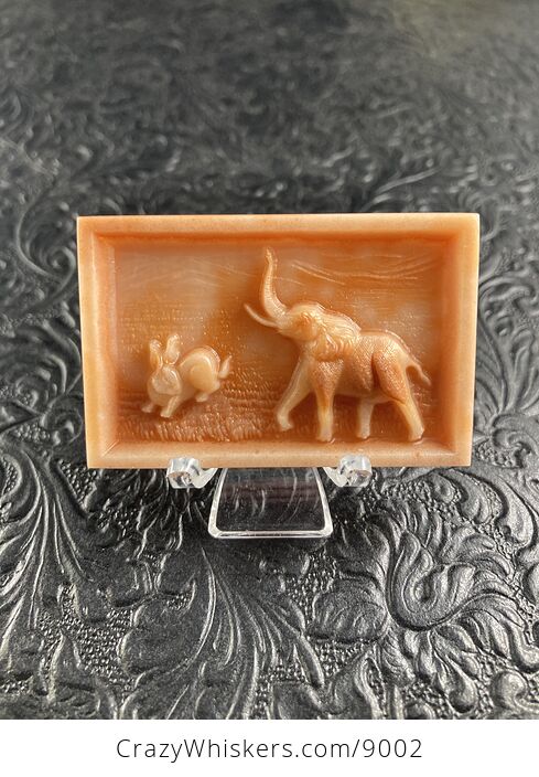 Elephant and Rabbit Carved Red Malachite Stone Pendant Cabochon Jewelry Mini Art Ornament - #aSqahwSCAUU-1