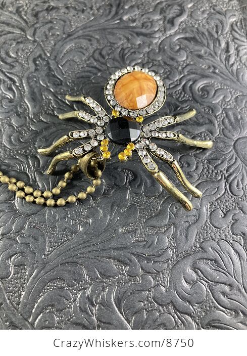 Faceted Stone and Rhinestone Tarantula Spider Pendant - #o090J3vmQ1c-4