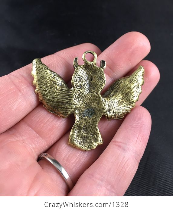 Flying Owl Pendant in Antique Bronze Alloy Finish - #bYN7XZ9kFb4-2