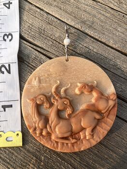 Goats Carved in Orange Jasper Stone Jewelry or Ornament Mini Art Pendant #Mo56HNz2FHE